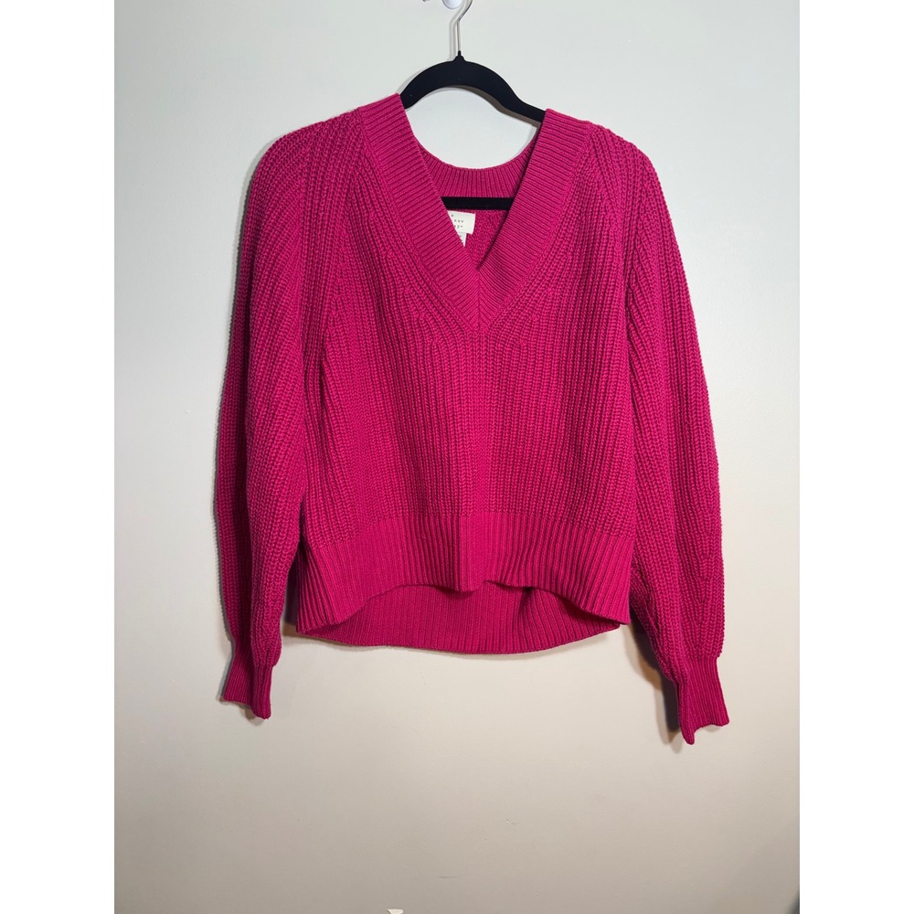 A New Day Womens Fuchsia Pink Shaker Knit V-Neck Pullover Sweater XS